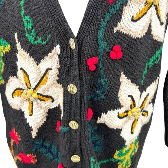 VINTAGE 80'S JENNIFER REED CONCEPT HAND KNIT CHRISTMAS HOLIDAY CARDIGAN SWEATER - Picture 2 of 6